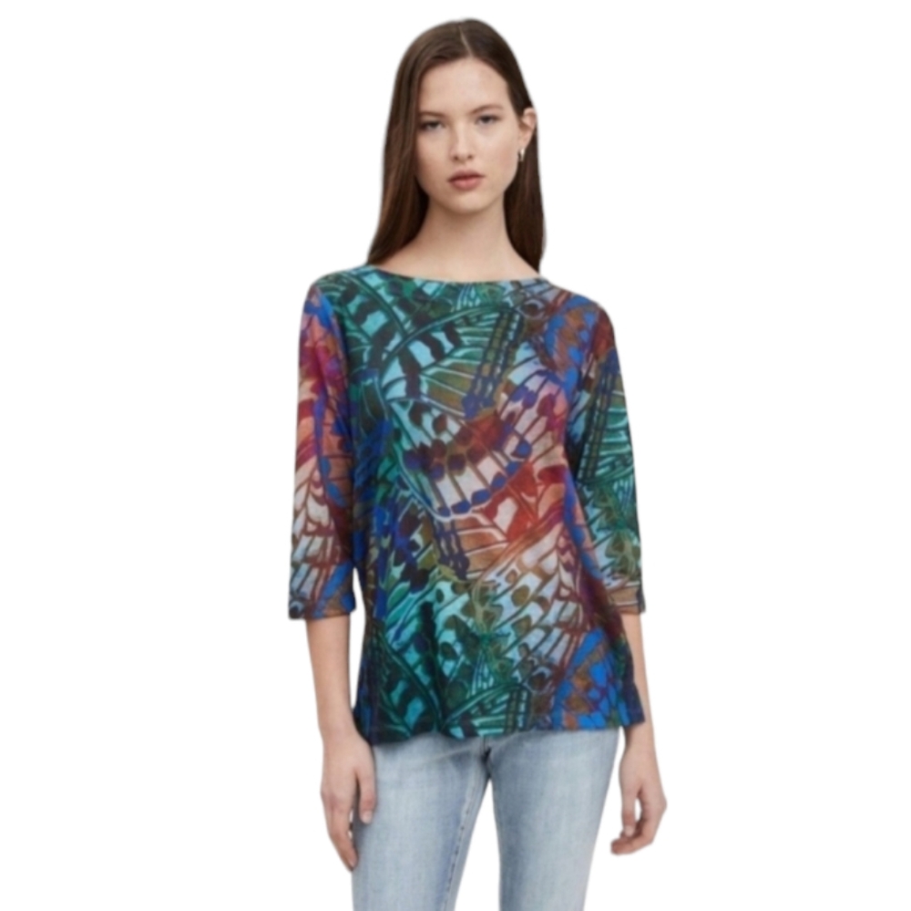 French Dressing Jeans FDJ Women's Butterfly Print Top Size Small